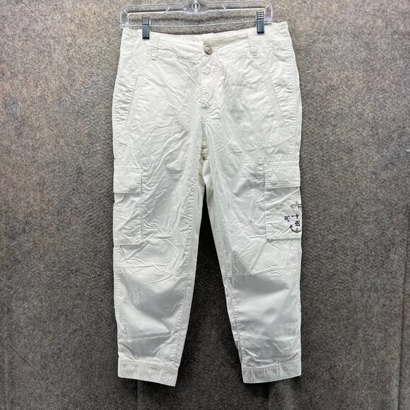 Ralph Lauren Pants Womens 2 White Cargo Cropped Embroidered Cotton Sailor Yacht - Picture 1 of 10